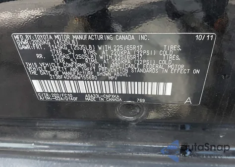 2011 Toyota Rav4 z USA, uszkodzony, nr VIN 2T3BF4DV5BW155680
